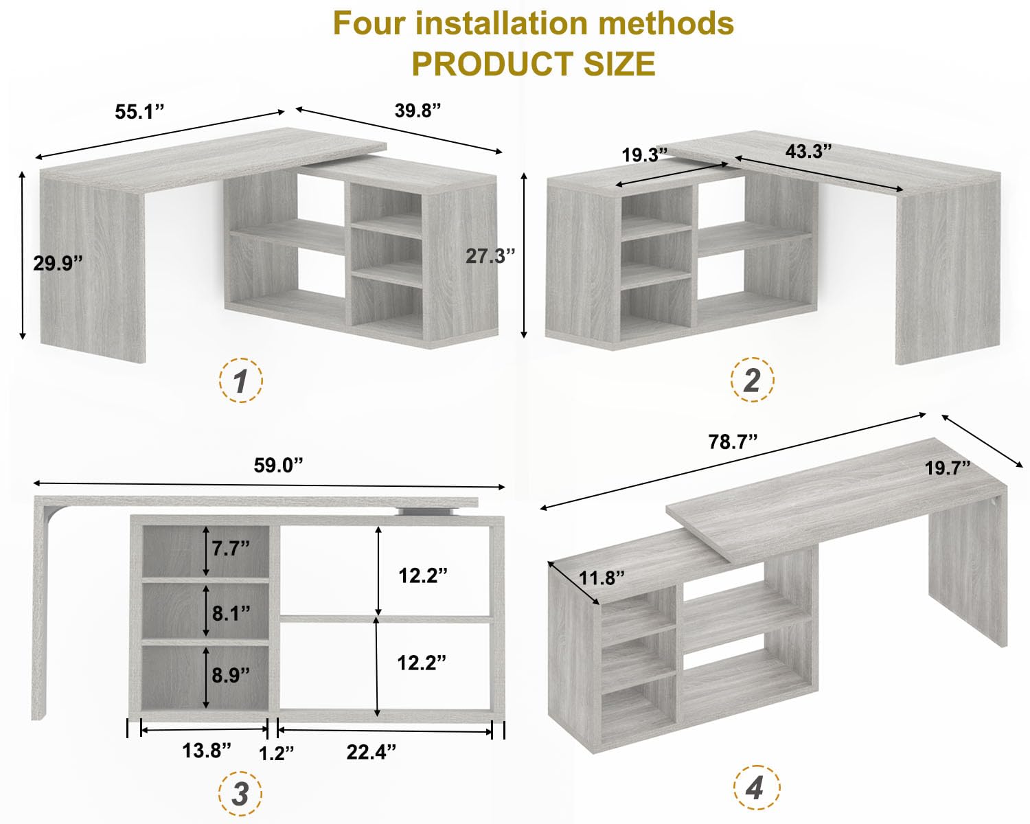 L-Shaped Corner Desk with Storage Shelves & Cabinet