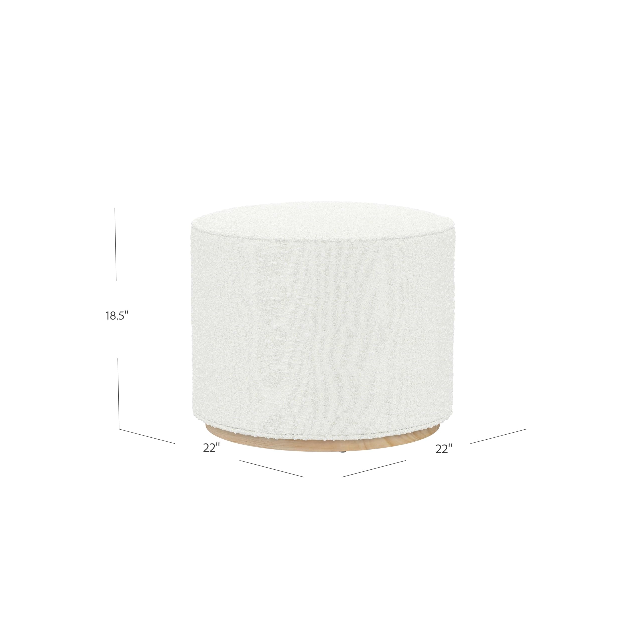 Spatial Order Bouclé Ottoman with Wooden Base – 22” Round Upholstered Footrest, Cream Textural Fabric, Modern Accent Stool for Living Room & Bedroom