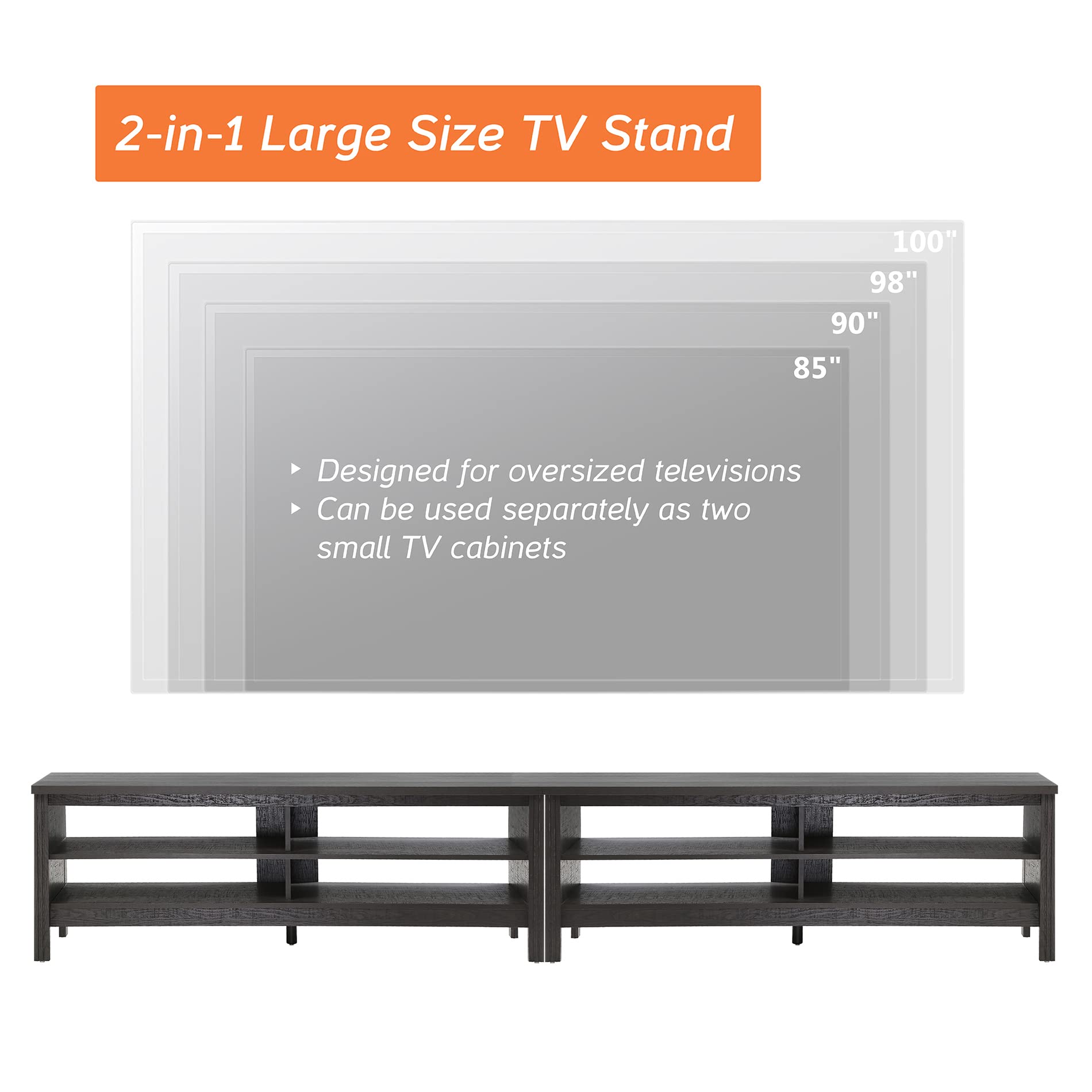 Large Wooden Entertainment Center for 100+ Inch TV, 75-90 Inch Television Stand With 8 Cubby, Console Table and End Tables Set for Living Room Office Bedroom, Black, 105 Inch