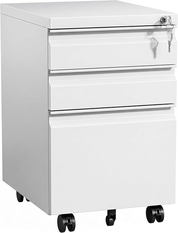 3-Drawer Mobile Metal File Cabinet with Lock