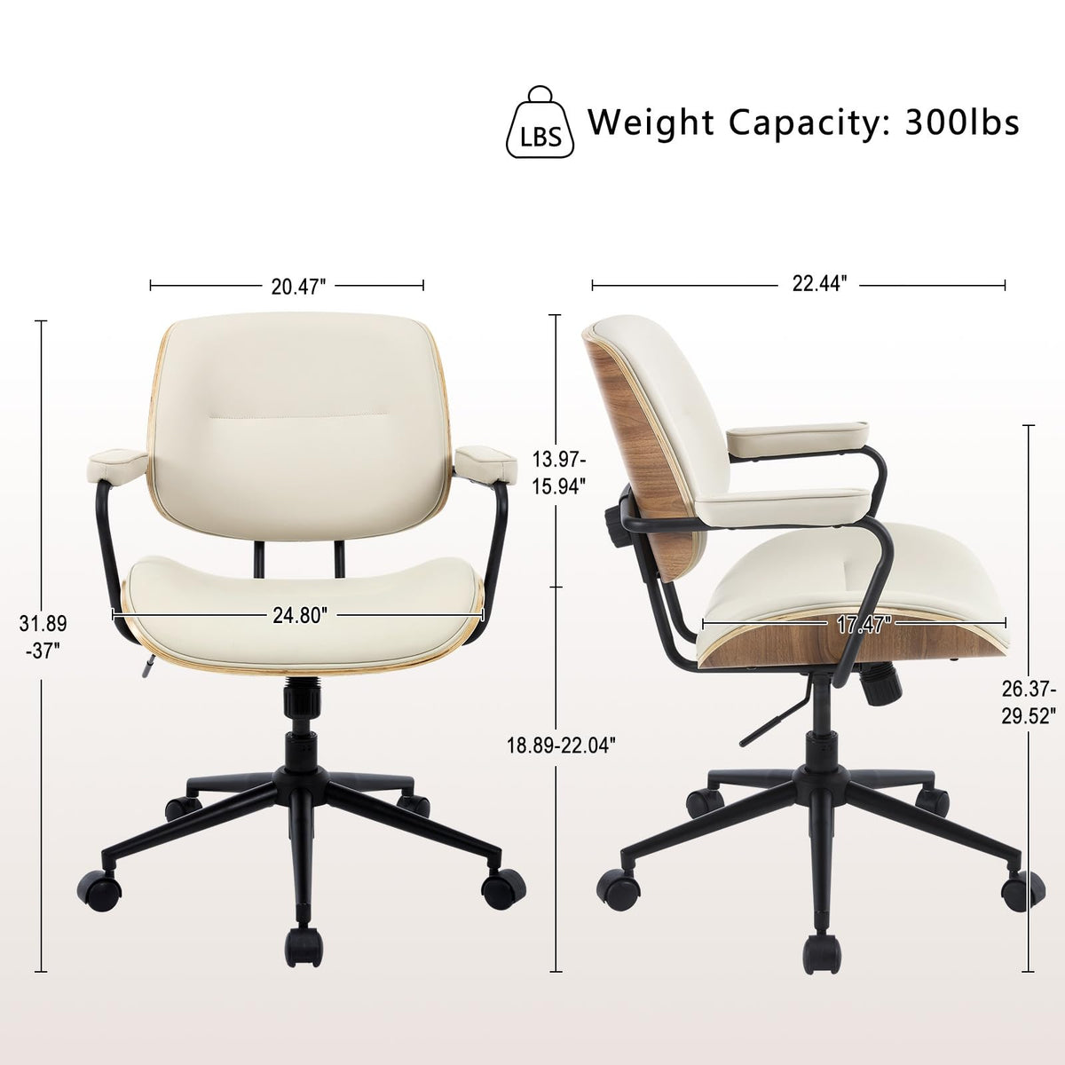 Mid Century Modern Office Chair with Armrest and Adjustable Backrest, Beige