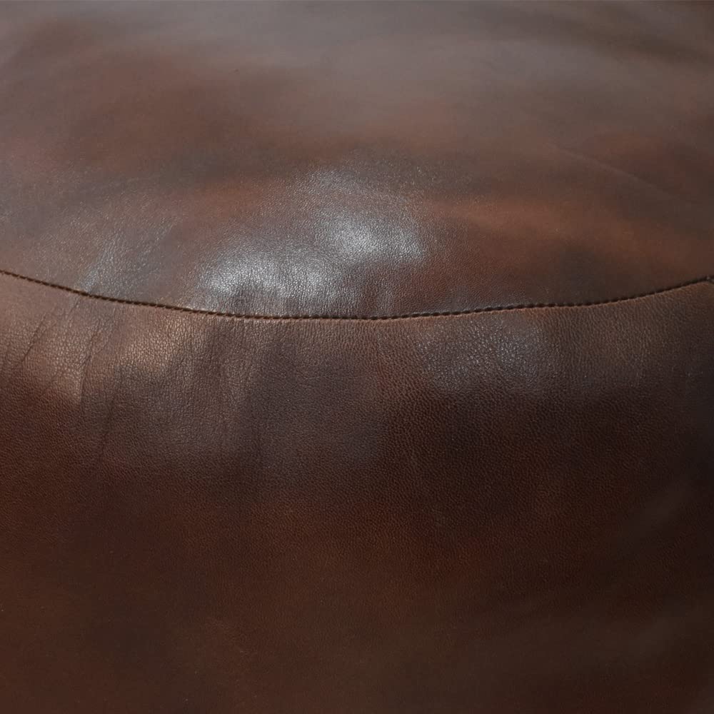 Round Brown Leather Pouf