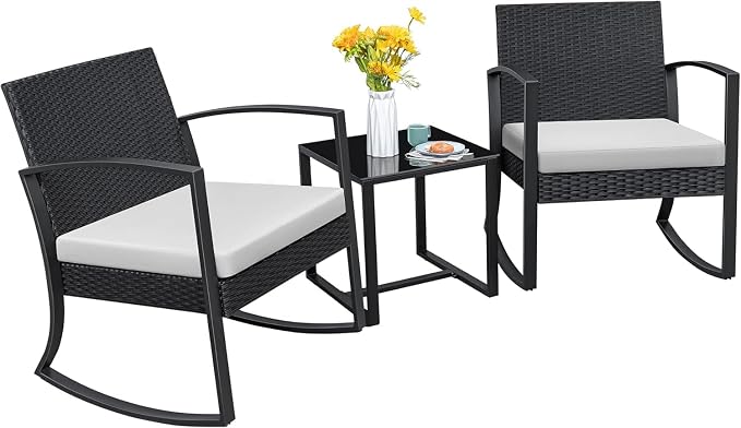 3-Piece Patio Rocking Chair Set