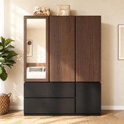 3-Door Mirrored Wardrobe with Drawers