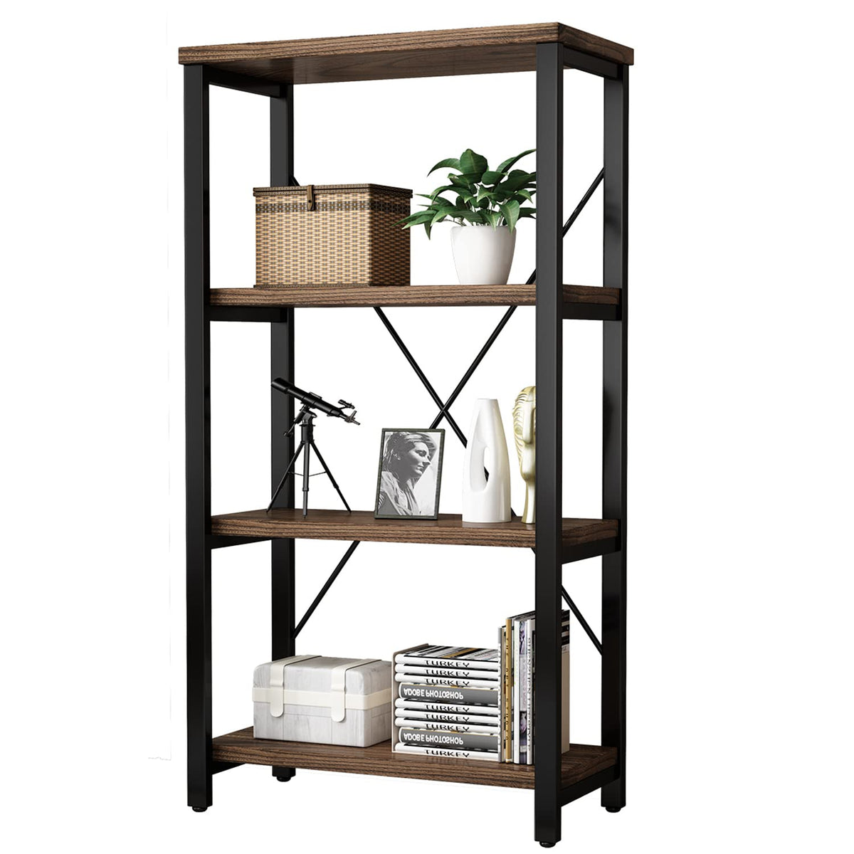 4-Tier Solid Wood Bookshelf