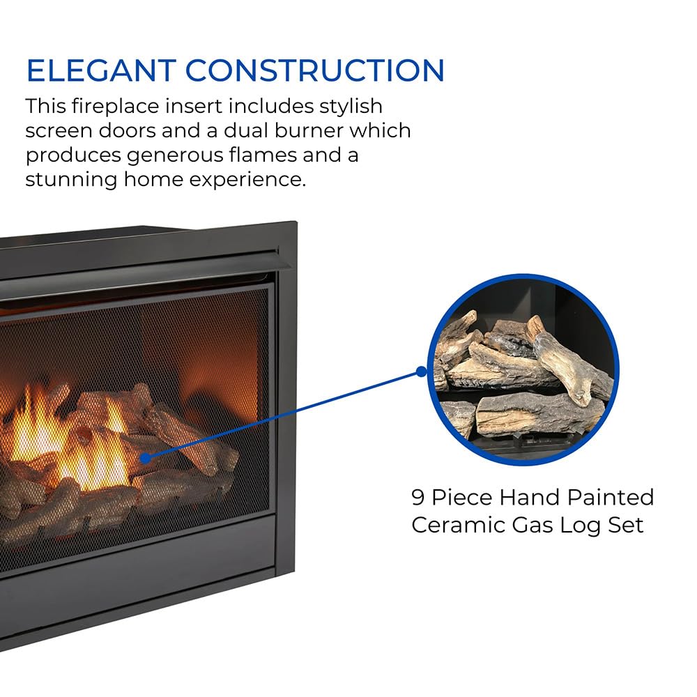 32" Ventless Dual Fuel Gas Fireplace Insert with Remote Control