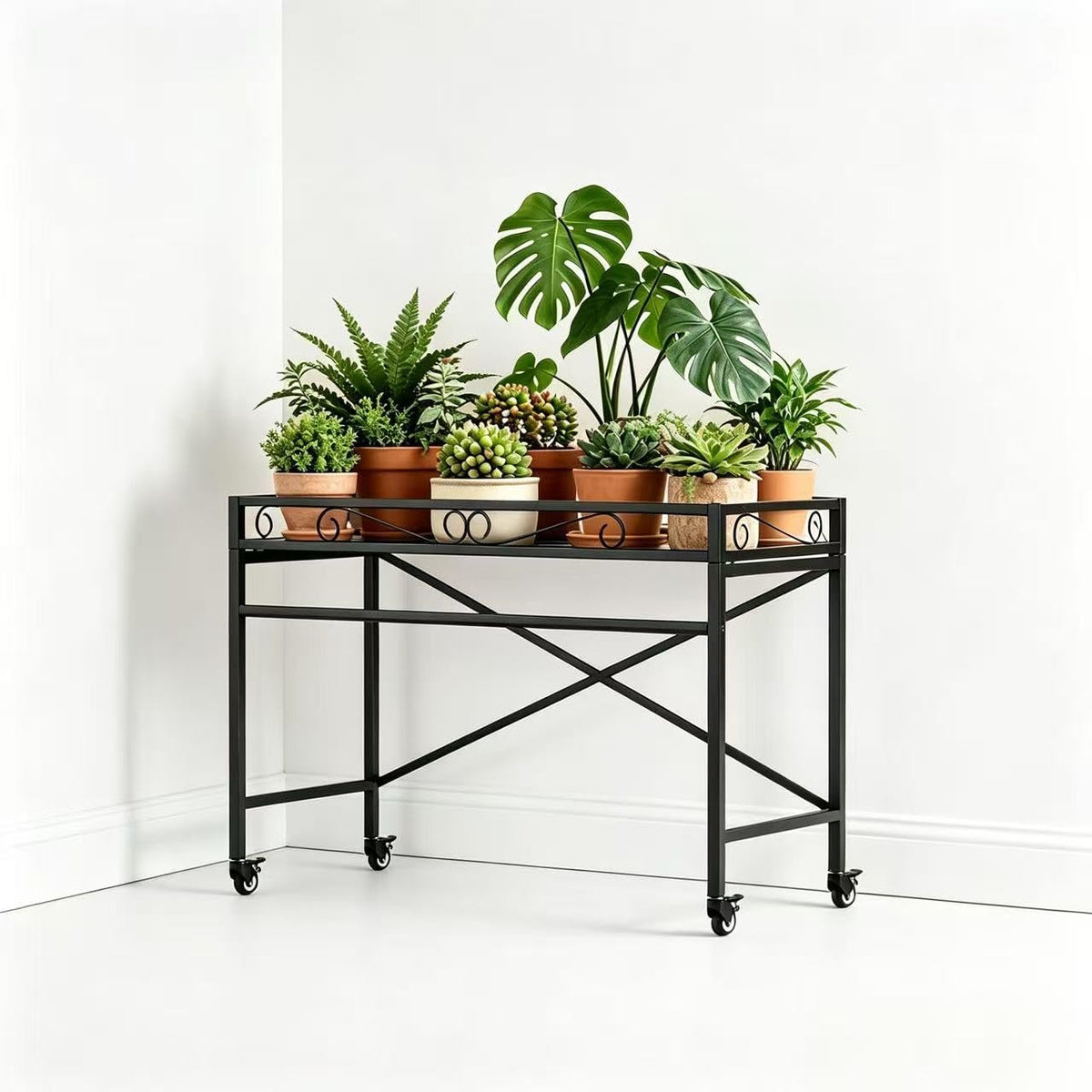 Zhongma Window Height Sturdy Metal Plant Stand with Wheels, 36.6 x 16 x 26.2 in High, Heavy Duty Succulent Shelf for Home Indoor and Outdoor, 220 LBS Capacity & Heavy Duty Construction