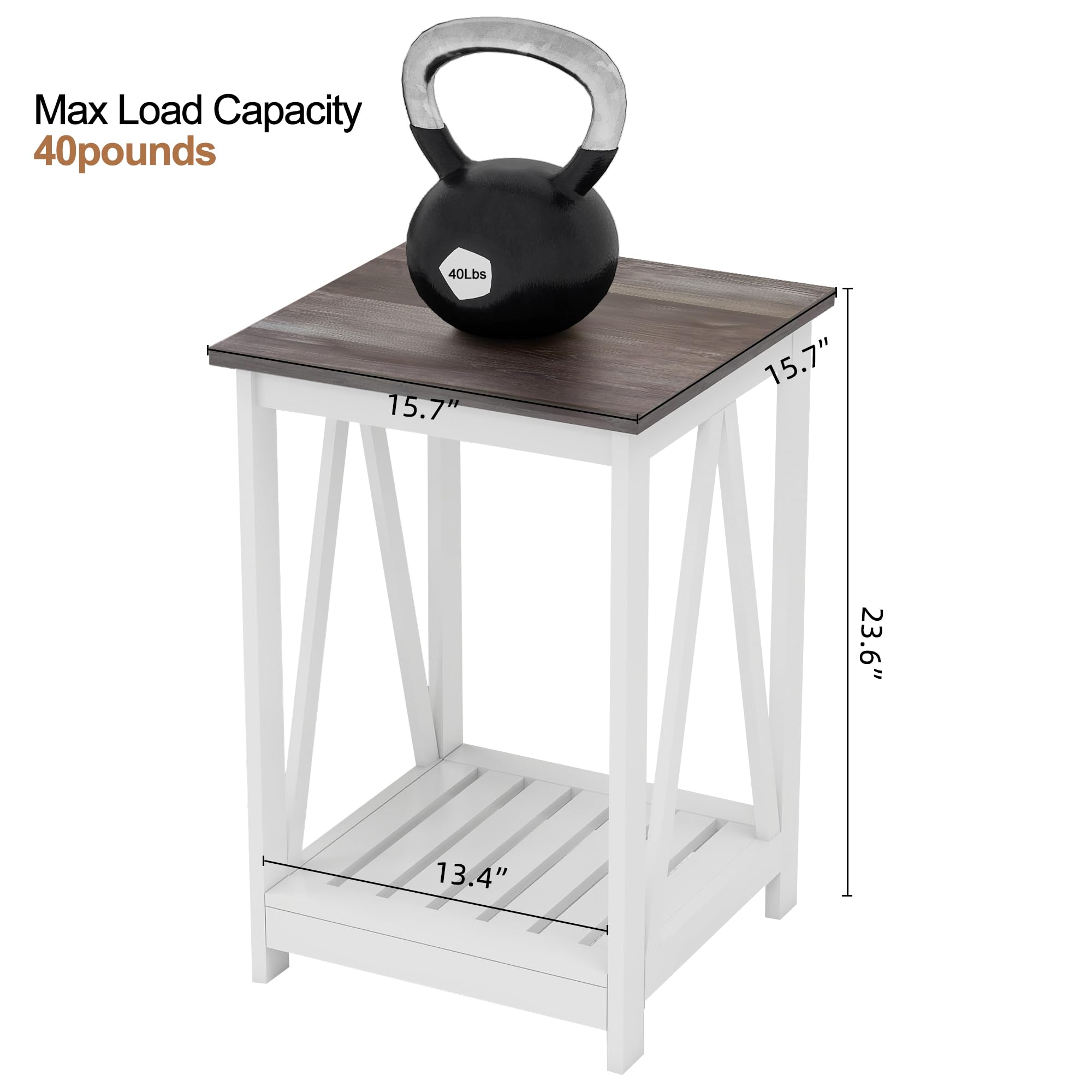 UYIHOME Farmhouse Square End Table, Accent Side Table with Slats Design, Sofa Side Table with Sturdy Frame for Living Room, Oak Grey
