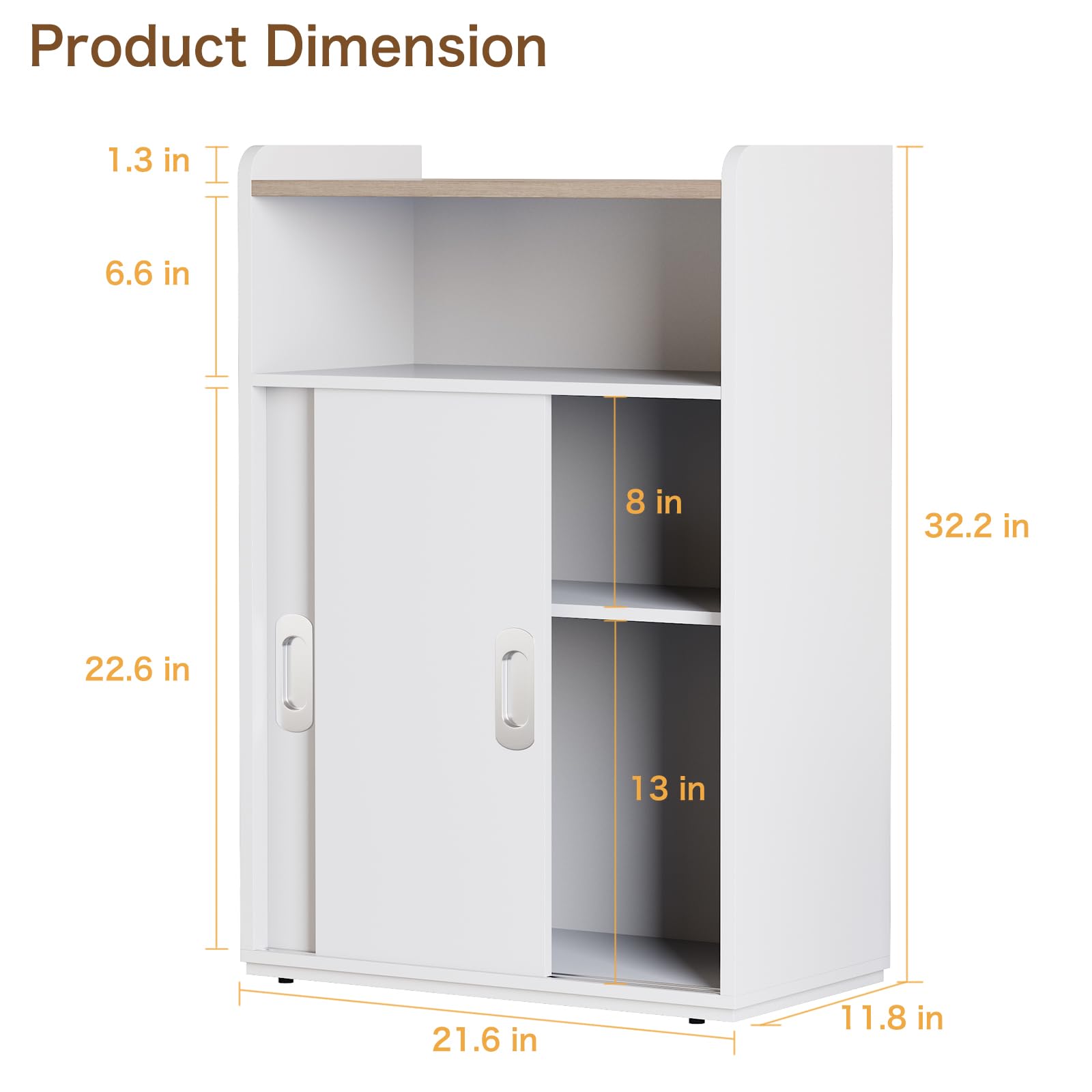 PROXRACER 22" Slim Floor Cabinet with Sliding Doors & Adjustable Shelves, Shallow Storage Cabinet for Bathroom, Living Room, Kitchen & Small Spaces, White