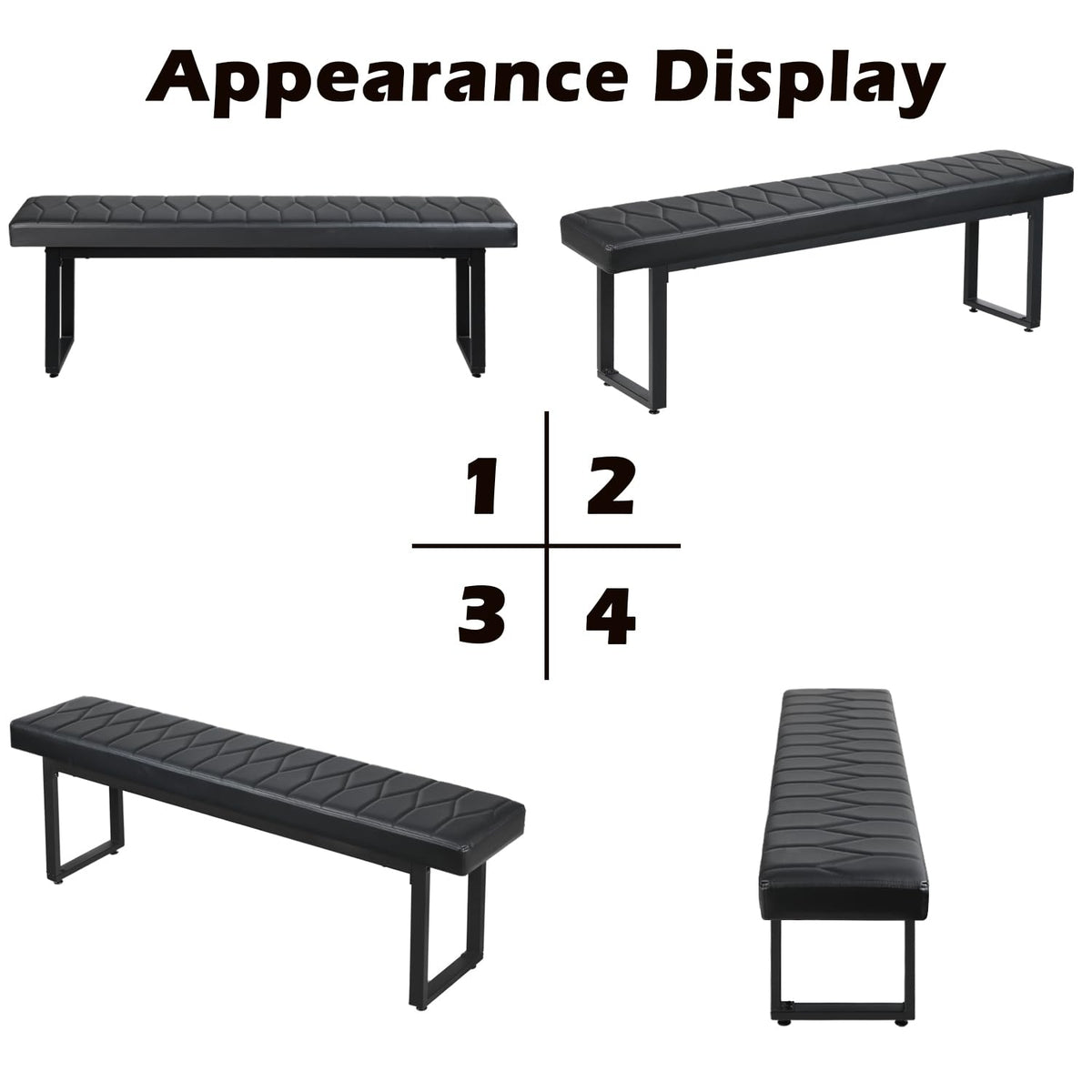 Black Faux Leather Benches, Set of 2