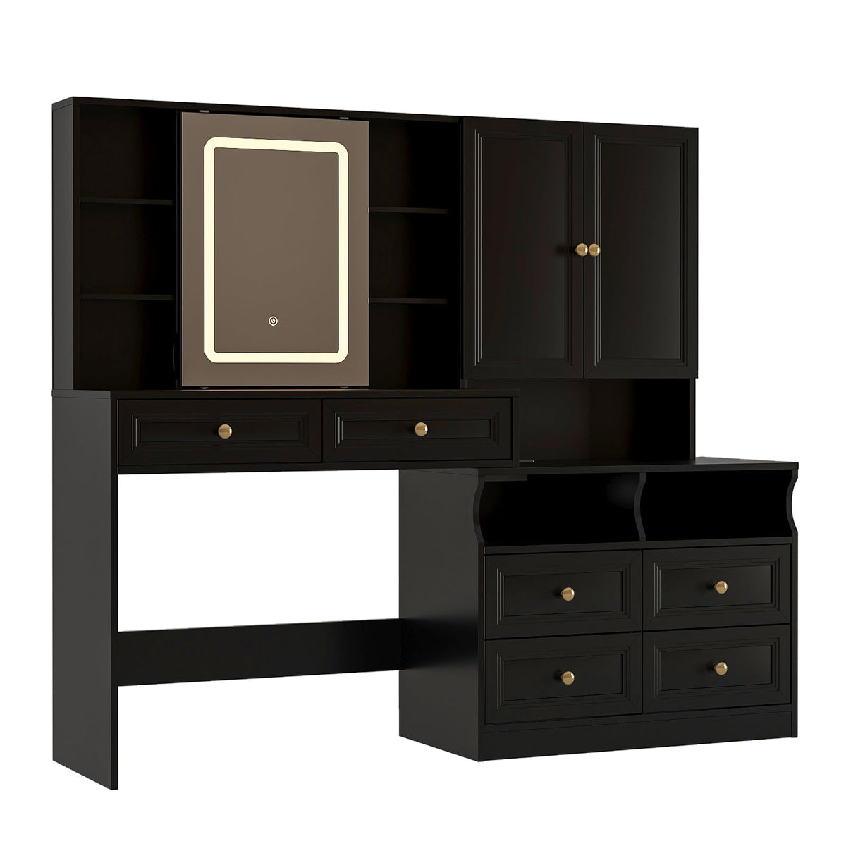 Black Vanity Desk with LED Sliding Mirror