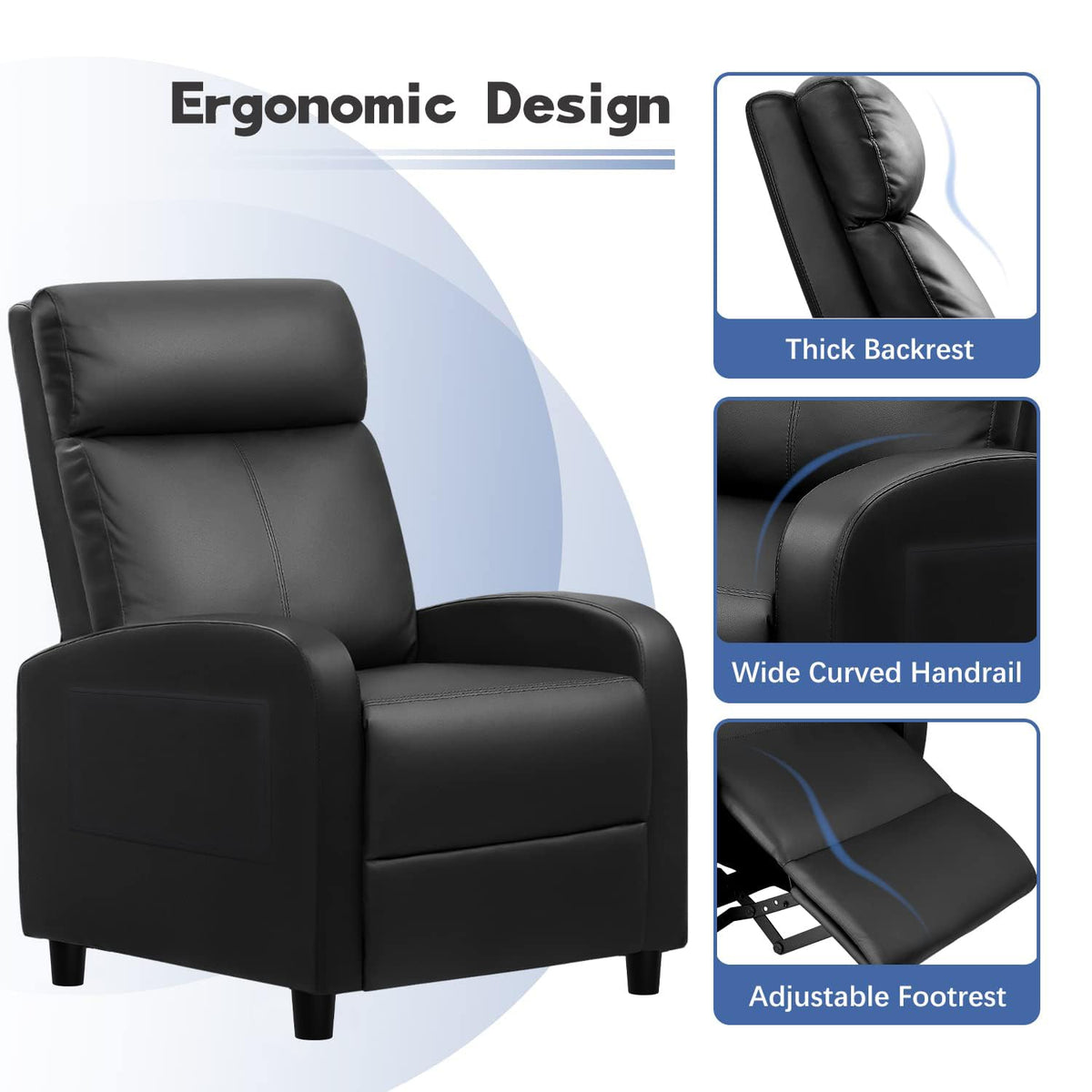Furniwell Massage Recliner Chair for Living Room PU Leather Reclining Chair