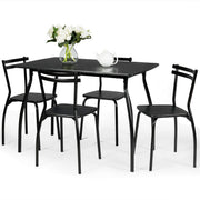 GIANTEX 5-Piece Dining Table Set for 4, Kitchen Table with 4 Chairs, Spray Paint Metal Frame, Wooden Grain Finish, Curved Legs, Line Design, Minimalist Dinette Set for Small Space, Living Room, Black