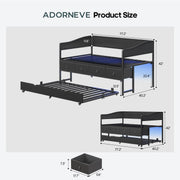 ADORNEVE Twin Daybed with Trundle, Metal Trundle Bed Twin with 4 Storage Drawers and LED Light, Sofa Day Bed Frame with Strong Supports for Living Room, Bedroom and Guest Room, Black