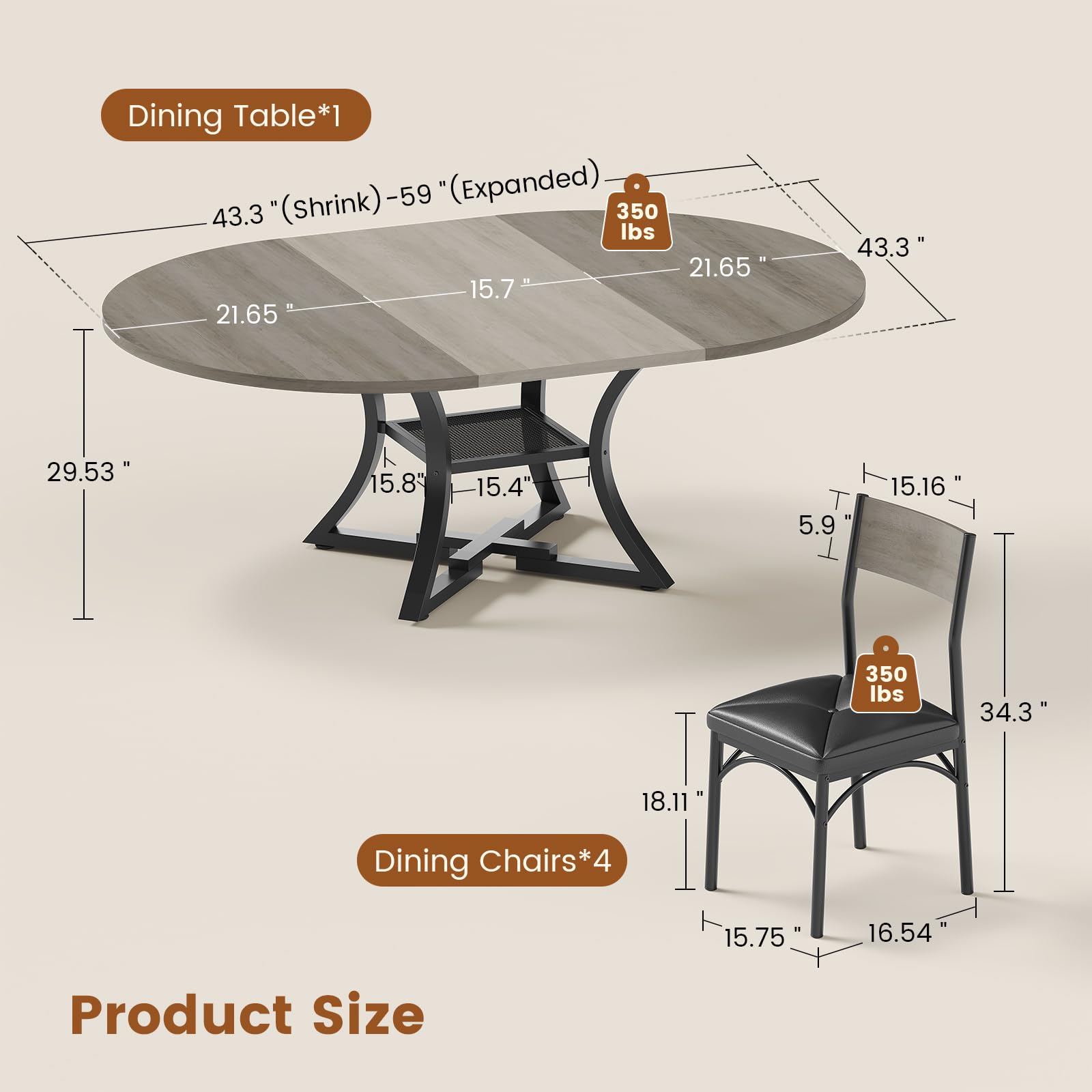 Expandable Round Dining Table Set for 4–8