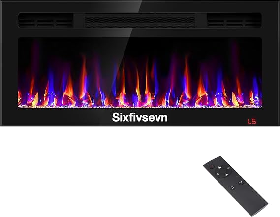 Wall-Mount Recessed Electric Fireplace with Adjustable Flame & Heater