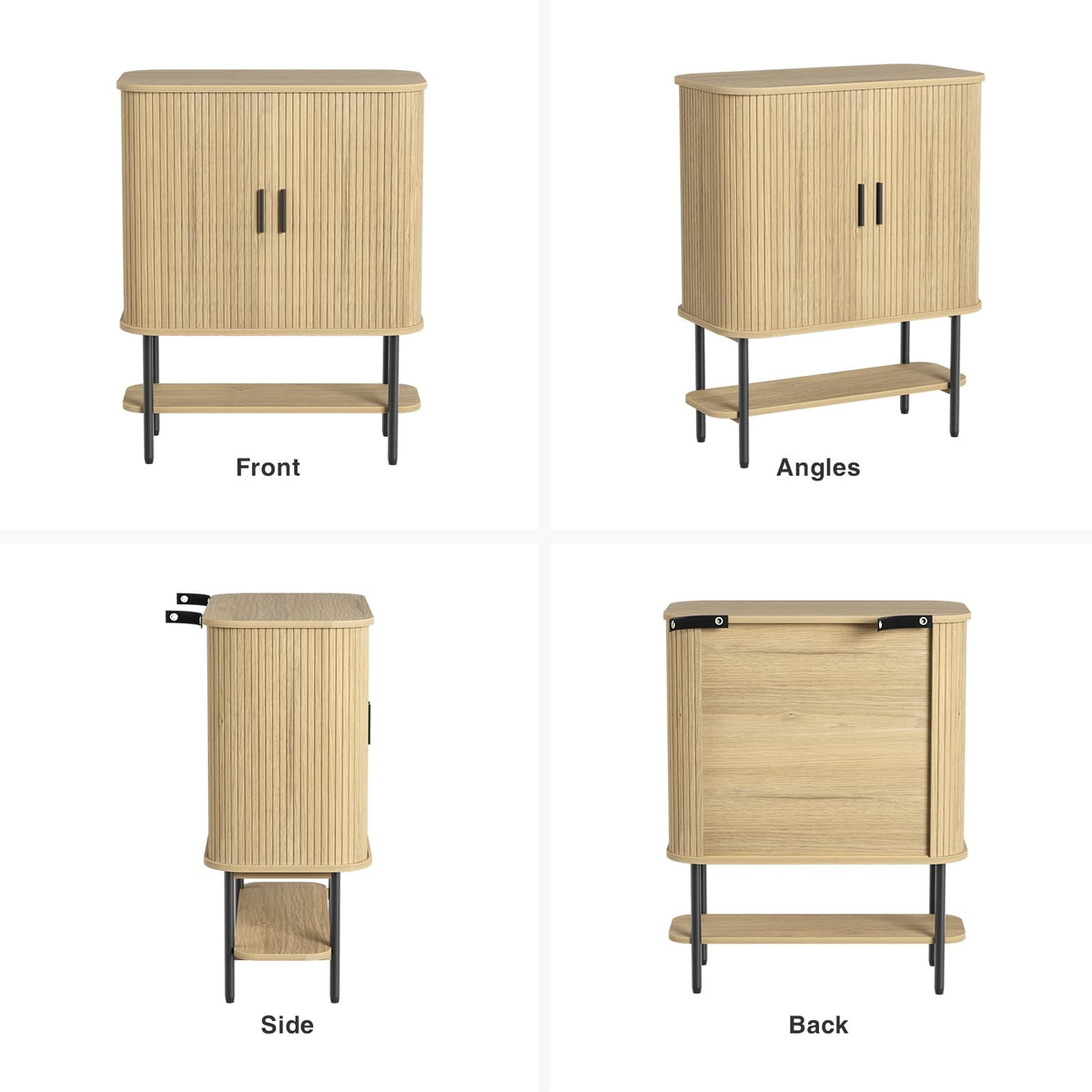 Coffee Bar Cabinet with Storage, Fluted Wine Cabinet with Sliding Doors
