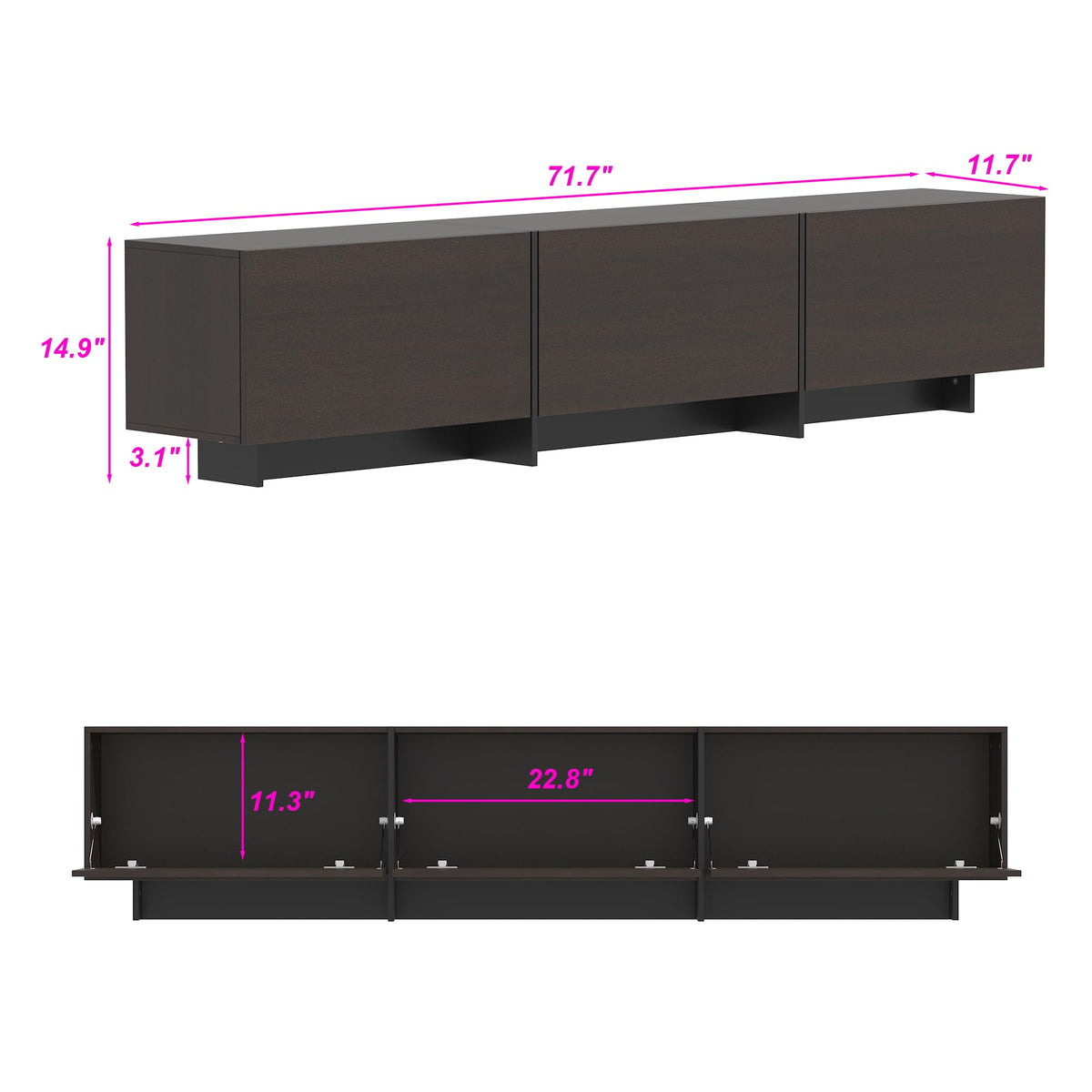 AIEGLE 71.7" W TV Stand for Living Room, Brown TV Console with 3 Drawers
