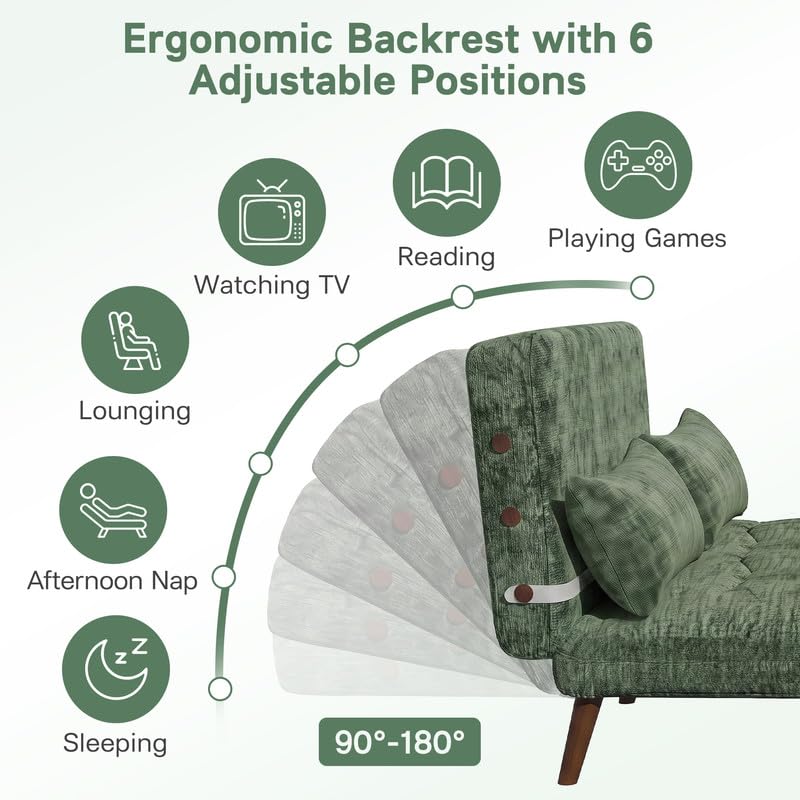 3 in 1 Convertible Sleeper Chair Bed, Folding Sofa Bed for Adults, Green