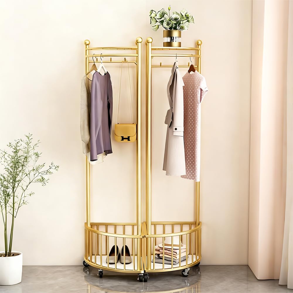 Gold Rolling Corner Coat Rack
