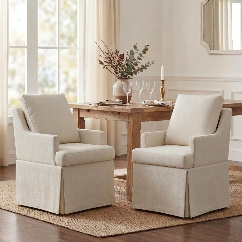 Upholstered Dining Chairs Set of 2 with Casters