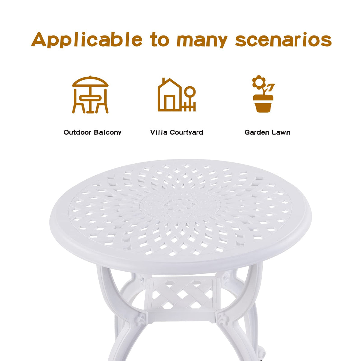 YKSY&YKSY Jardin DE CENTENNAIL 3-Piece Outdoor Bistro Set Cast Aluminum Rust-Resistant Patio Furniture Armchairs Design (White) 1