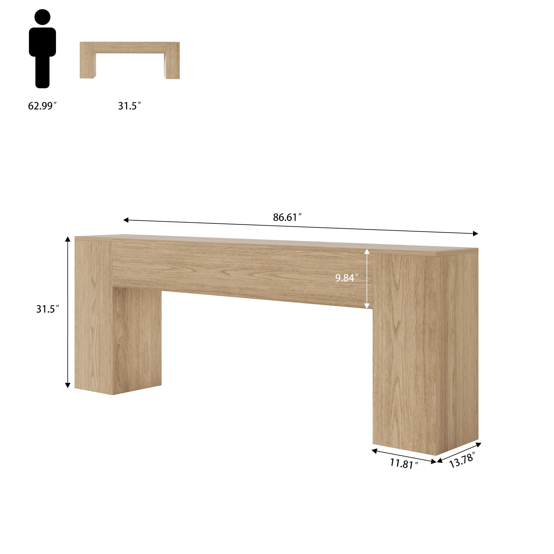 Epecoya 86-Inch Console Table for Living Room, Farmhouse Extra Long Entryway Table, Wood Sofa Table Behind Couch for Hallway, Entry Way, Entrance, Light Oak Brown