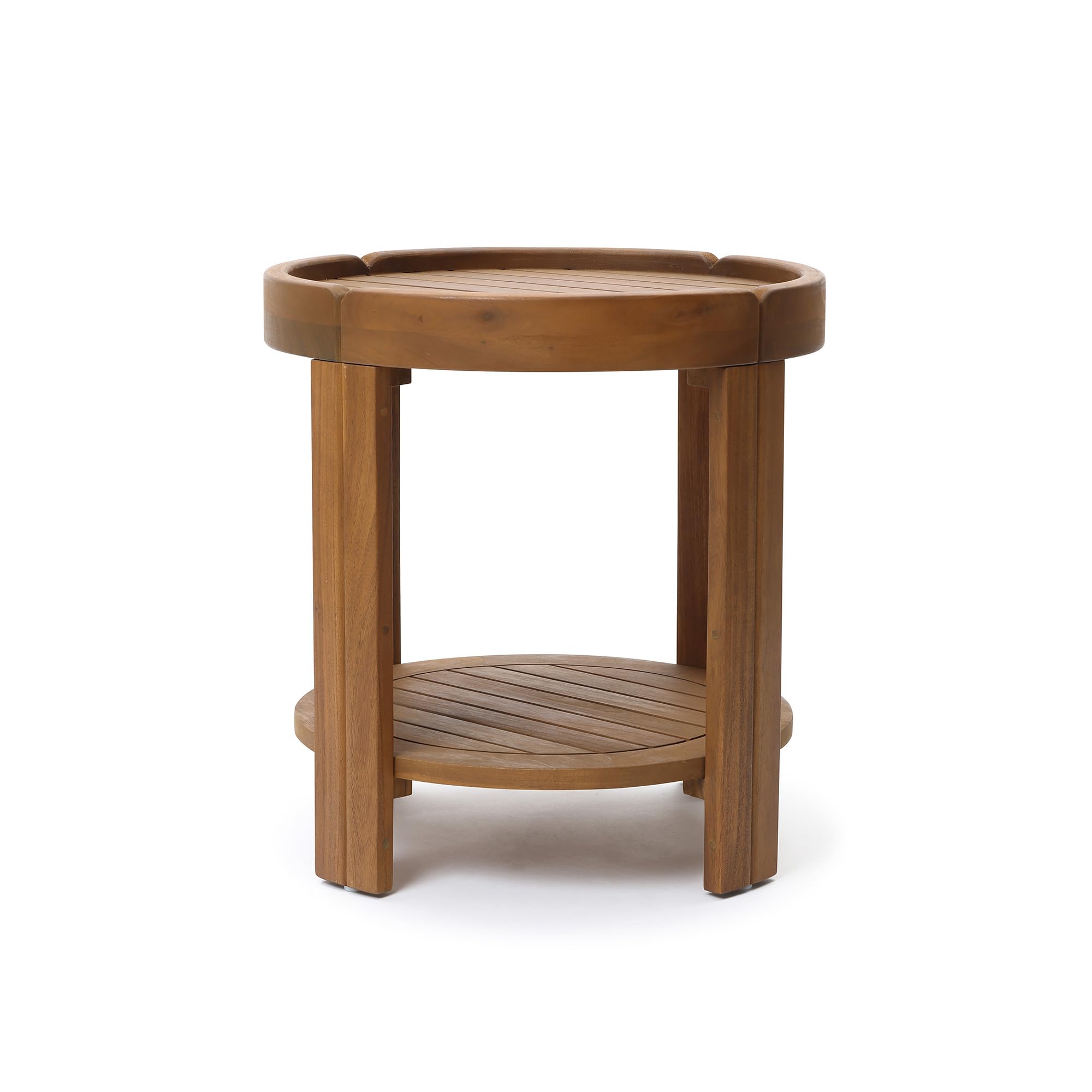 Acacia Wood Outdoor Side Table with Tray Top & Shelf