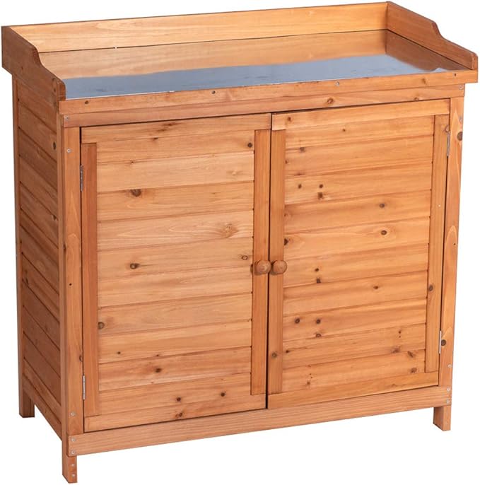 Outdoor Wooden Garden Storage Cabinet with Potting Bench