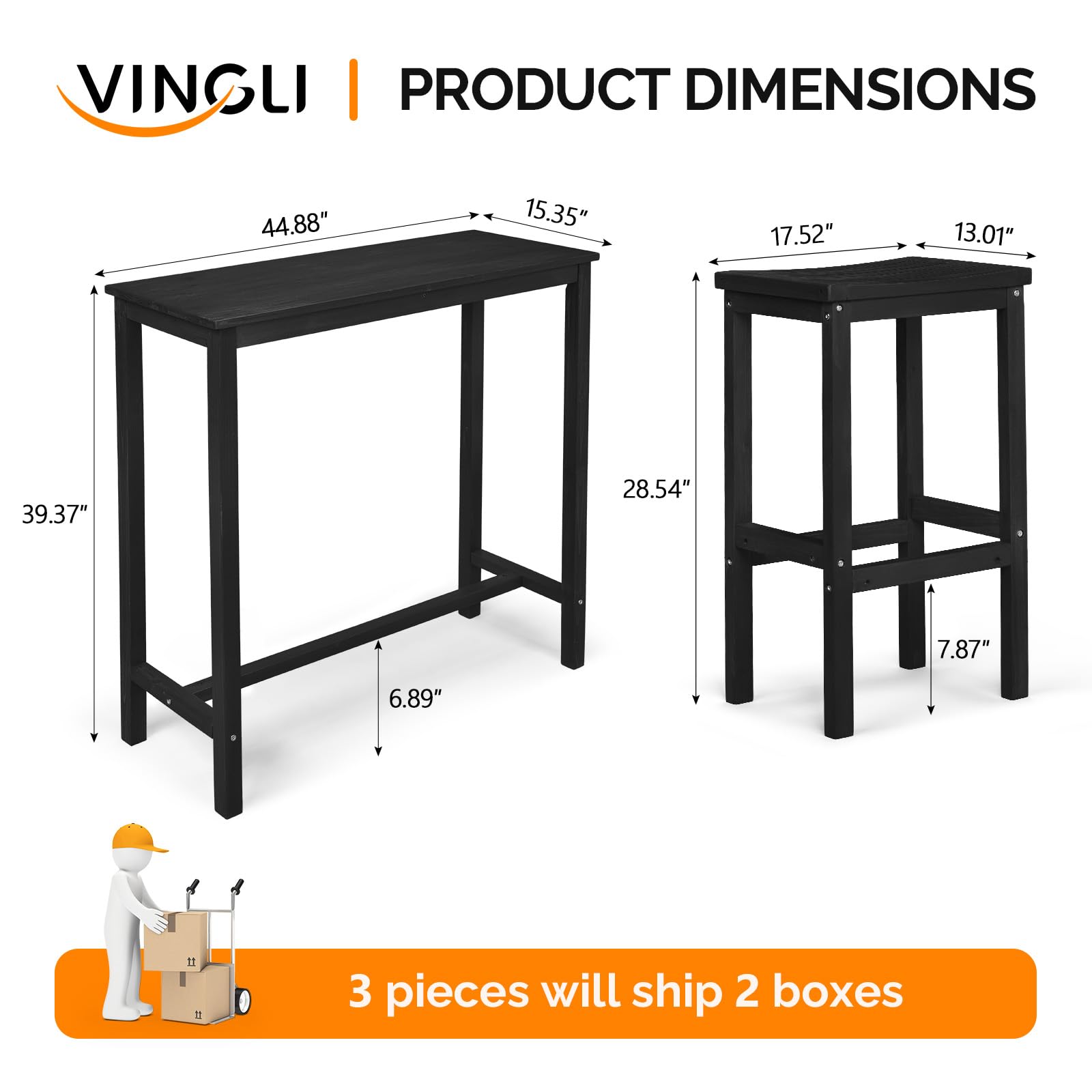 Outdoor Bar Bistro Set – Fir Wood Table & 2 Stools