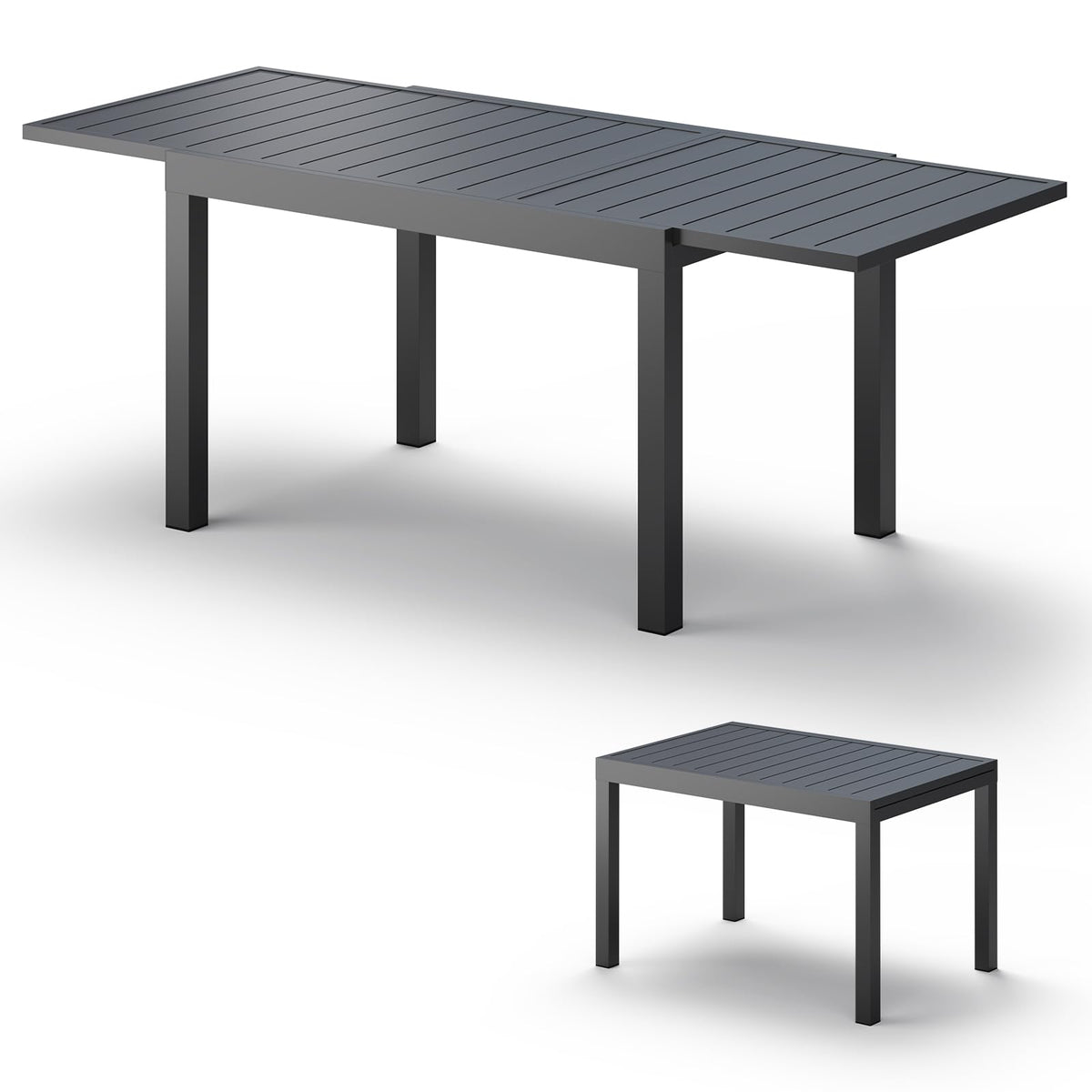 Oasbira Aluminum Expandable Outdoor Patio Dining Table (48"-79") with Smooth Cilde Rails & Secure Locking Handle, All-Weather Rectangular Outdoor Dining Table Seats 4-8, for Garden, Indoor, Gray