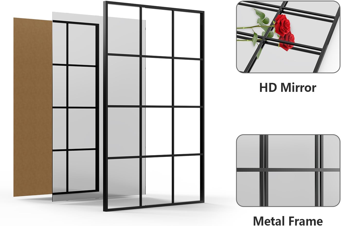 Arched Grid Wall Mirror – Matte Black, 47" x 32"