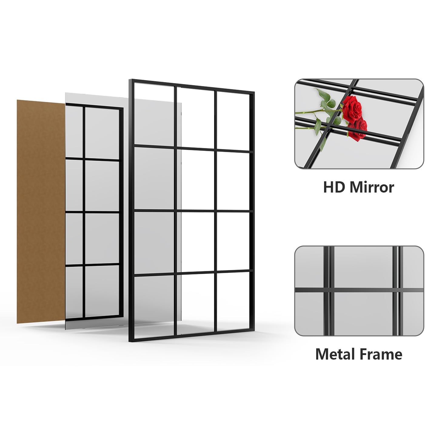 Arched Grid Wall Mirror – Matte Black, 47" x 32"