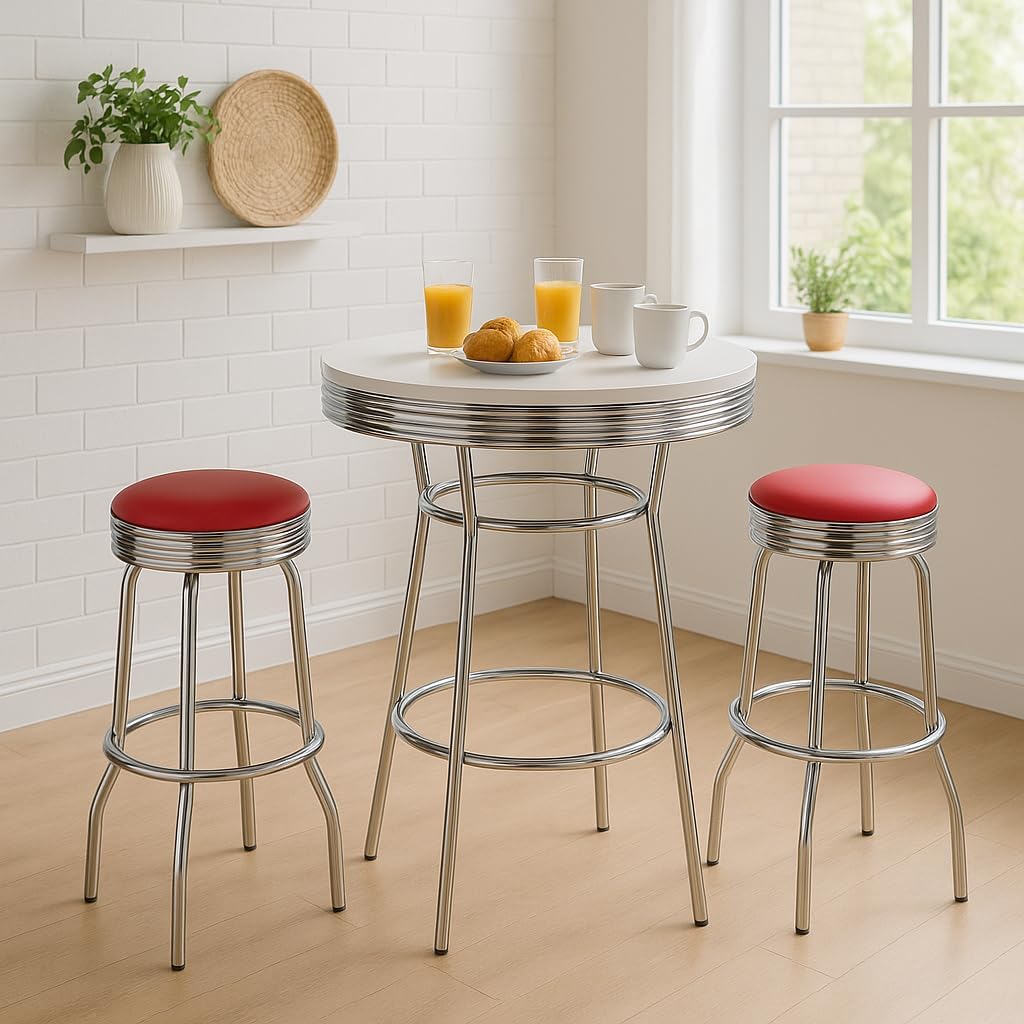 Retro 3-Piece Pub Bar Set with Swivel Stools