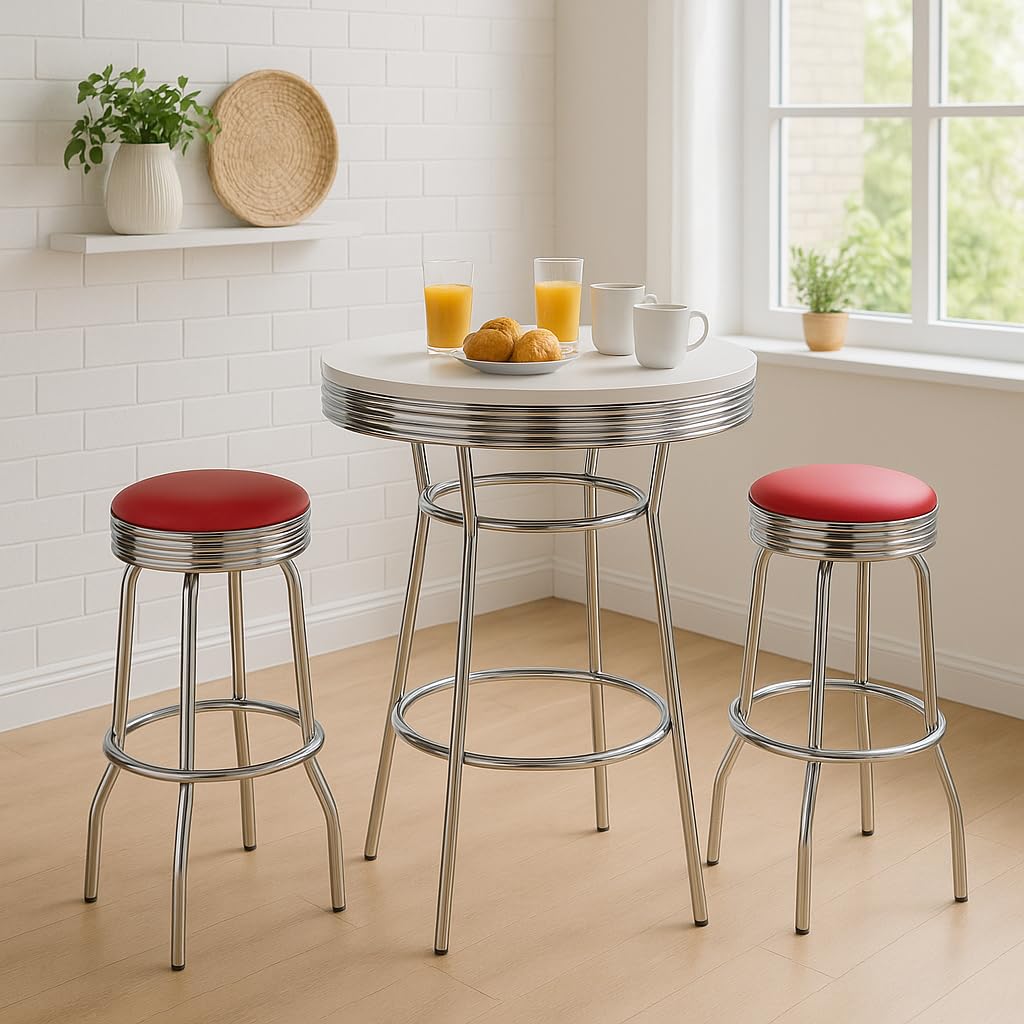 Retro 3-Piece Pub Bar Set with Swivel Stools