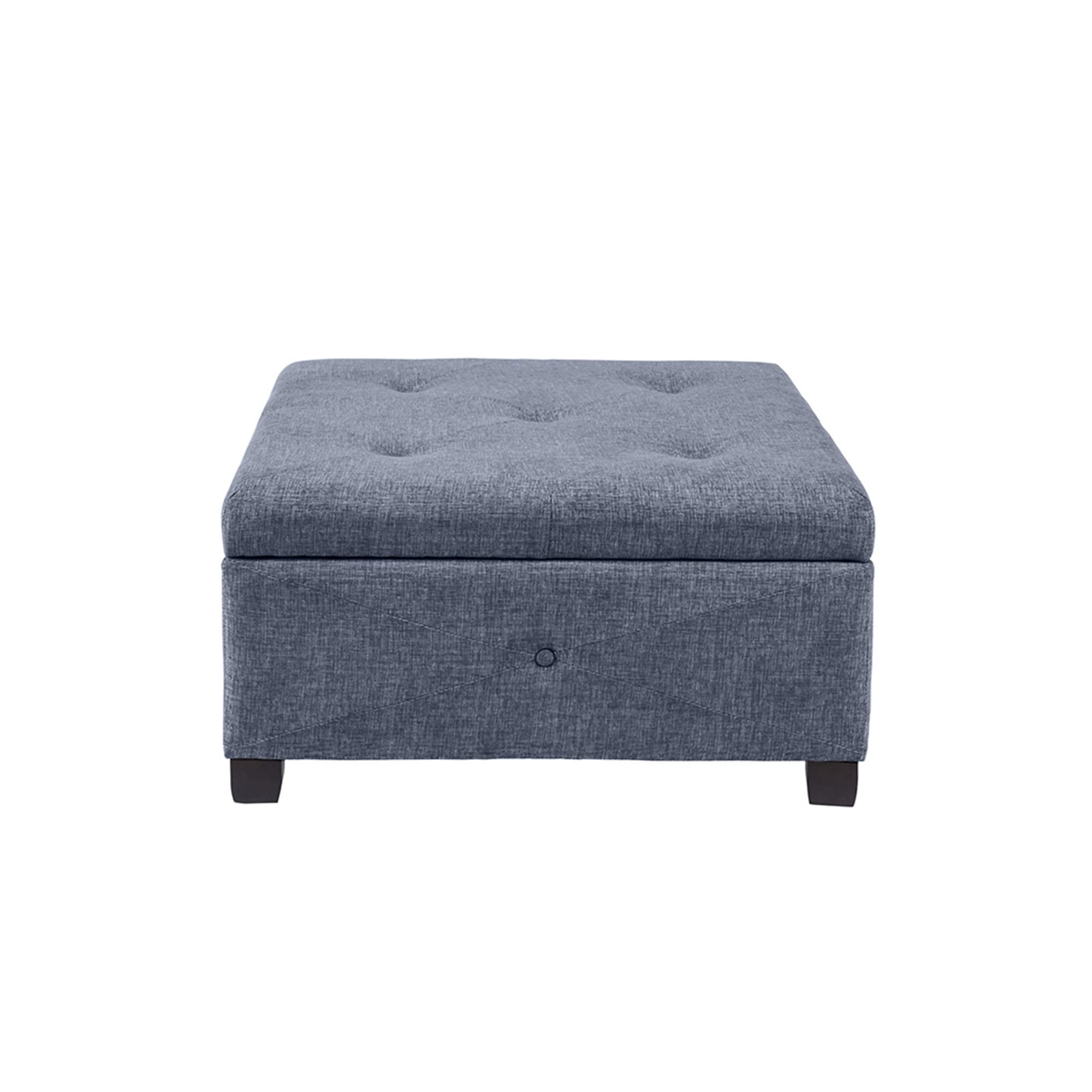 Madison Park Aspen Square Storage Ottoman Bench, Upholstered Textured Fabric Button Tufted Chest with Solid Wood Legs, Accent Furniture for Bedroom Décor, Blue