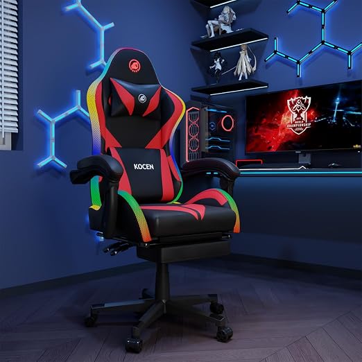 LED Gaming Chair with Reclining & Footrest