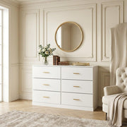 YMW 47" Modern White Dresser for Bedroom, 6-Drawer Wooden Chest of Drawers with Gold Handles,Wide Storage Cabinet for Living Room, Kid&Nursery Entryway