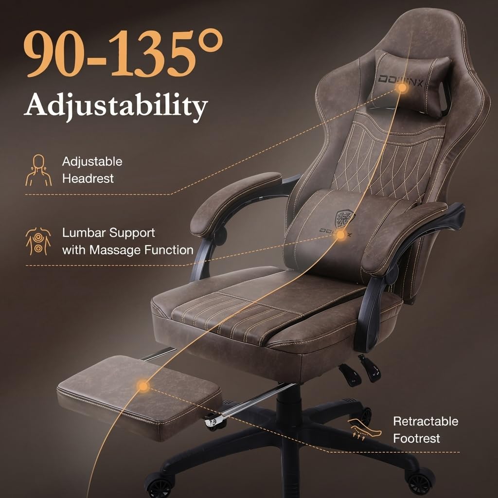 Gaming Chair with Footrest & Massage Lumbar Support