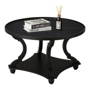 Wnutrees Farmhouse Round Coffee Table, Wood Tray Top with Storage Shelf
