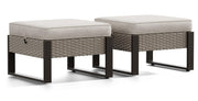 PE Rattan Outdoor Ottoman with Cushion – Beige