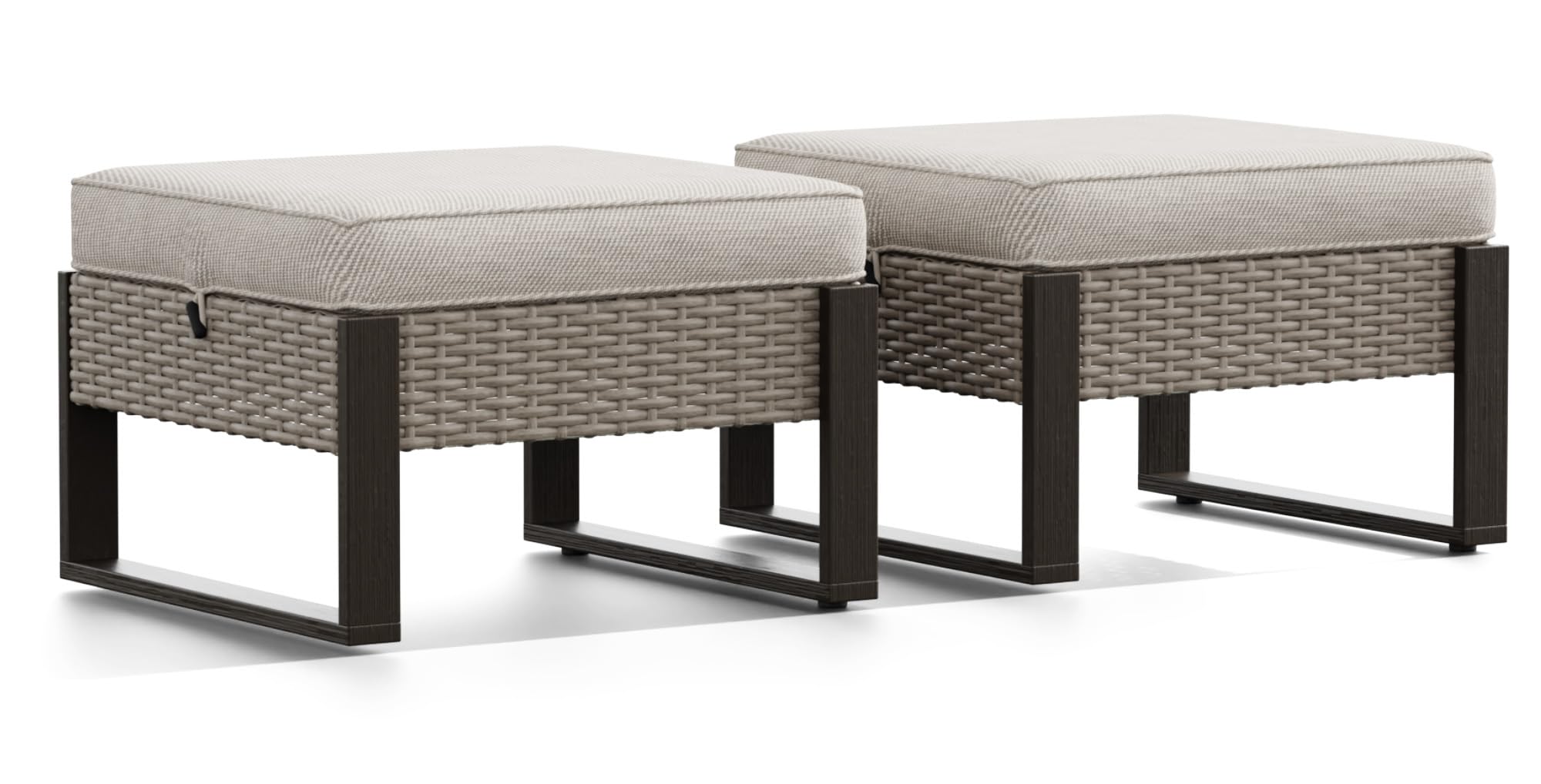 PE Rattan Outdoor Ottoman with Cushion – Beige