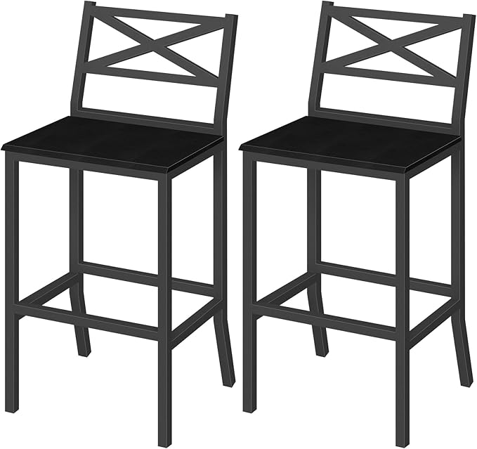 Bar Stools Set of 2 with Backrest & Footrest, 26" Counter Height