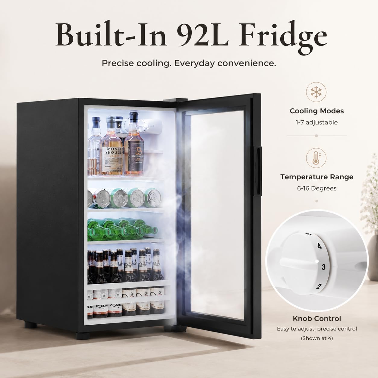 Aauro Home Mini Fridge Cabinet (Fridge Included), Fluted Coffee Bar Cabinet with Refrigerator, Pull Out Drawer & Storage Cabinets, 31.5" Liquor Wine Bar Cabinet for Home, Kitchen, Dining Room, Blac