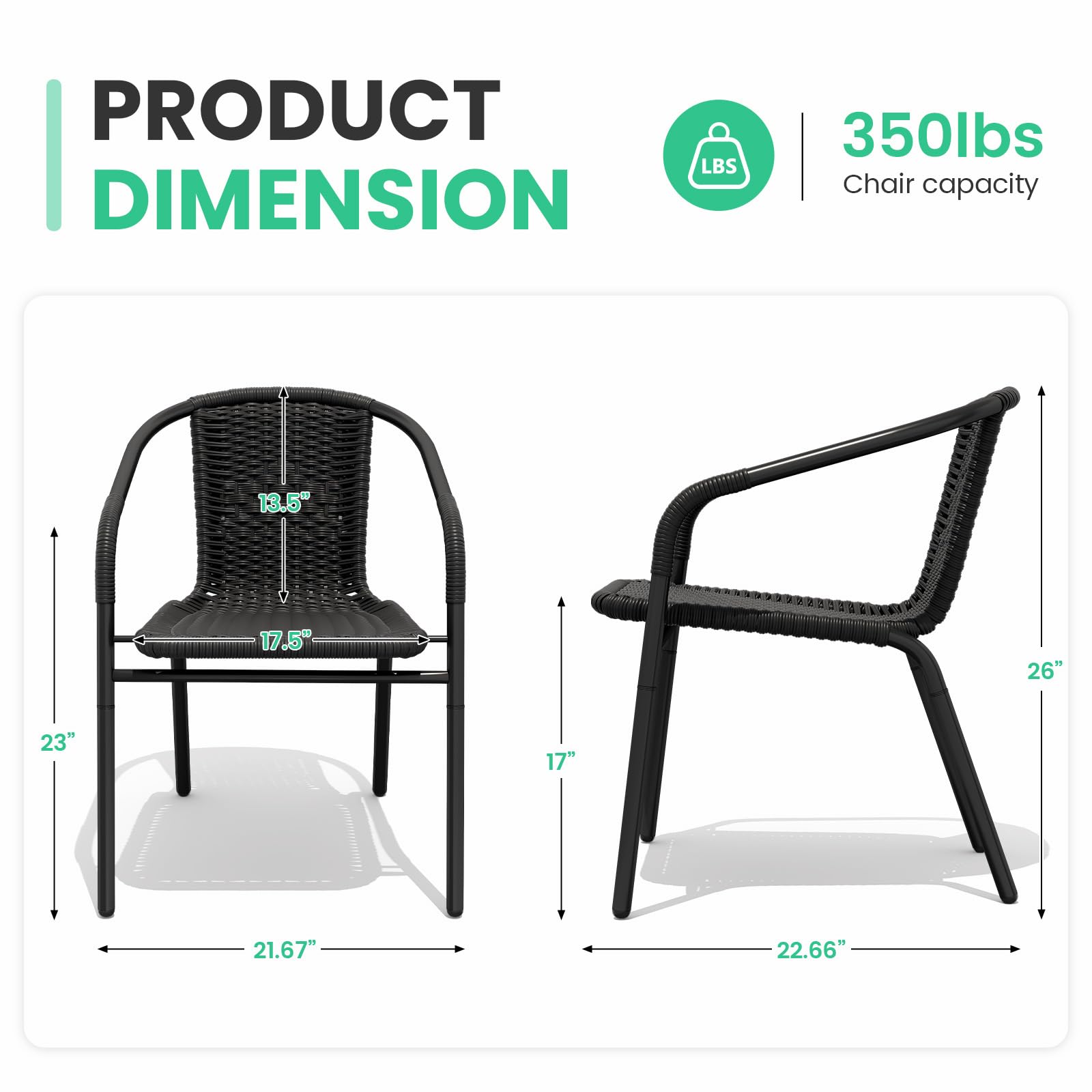 JEAREY Outdoor Patio Rattan Dining Chairs Set of 4, All Weather Stackable Dining Chairs for Garden, Lawn, Restaurant, Black
