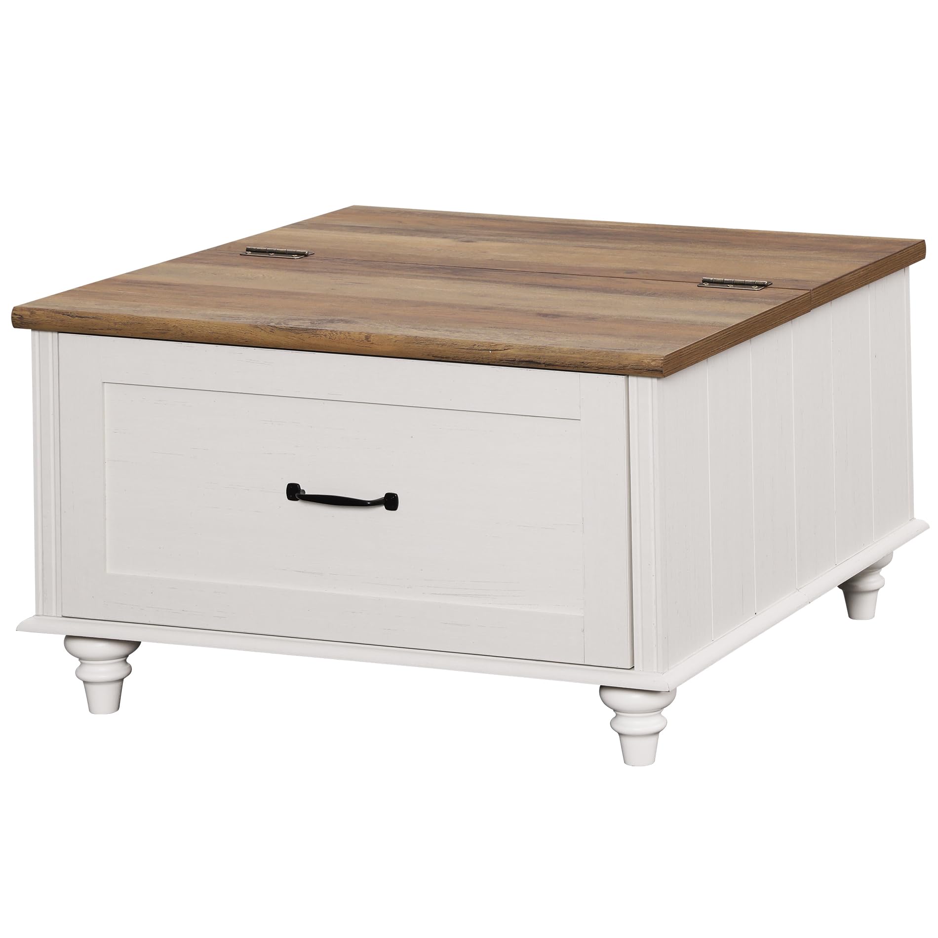WAMPAT Farmhouse Lift Top Coffee Table with Storage Cabinet, Square Coffee Table with Large Drawer, Wooden Center Table for Living Room, Home, Office, Off White
