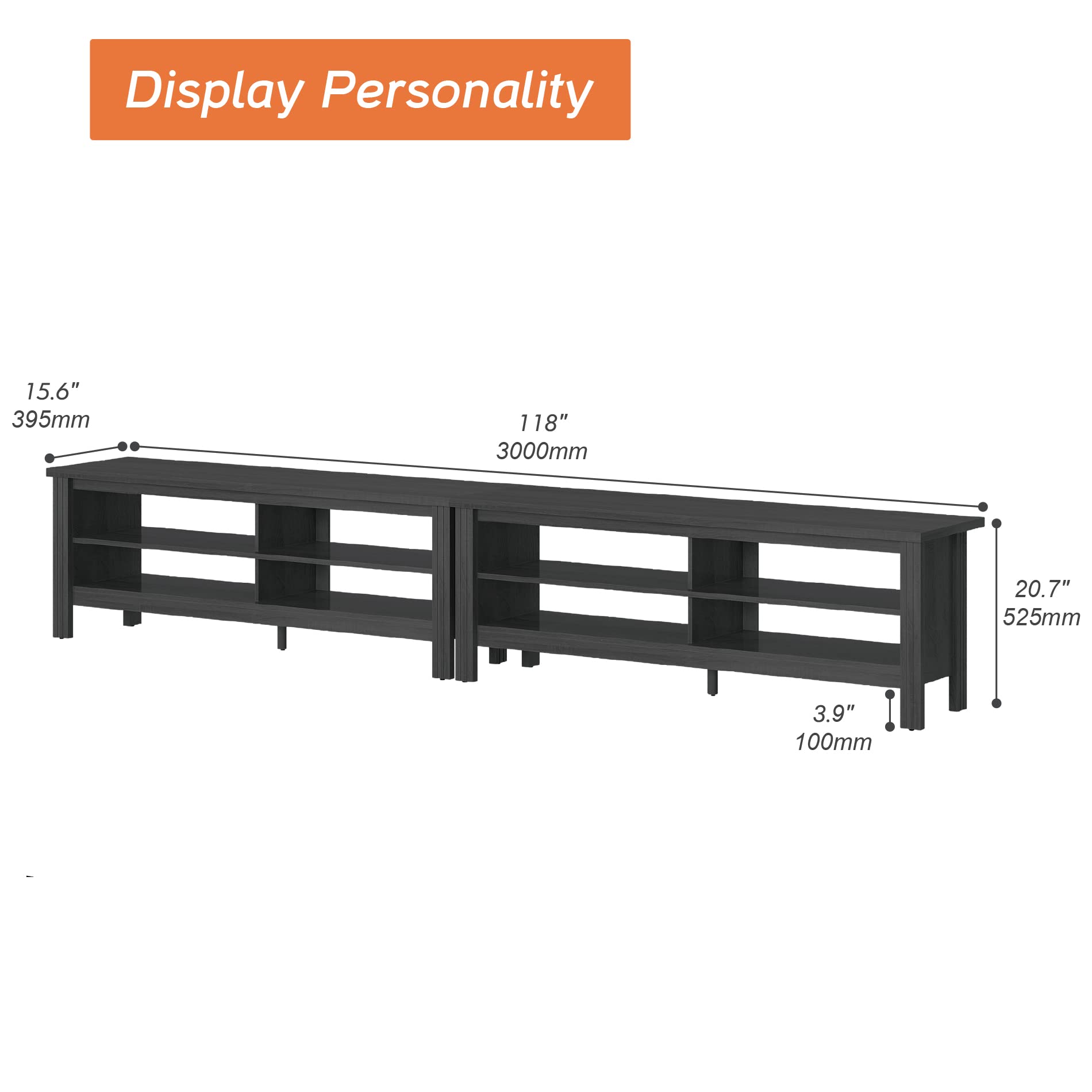 Large Wooden Entertainment Center for 100+ Inch TV, 75-90 Inch Television Stand With 8 Cubby, Console Table and End Tables Set for Living Room Office Bedroom, Black, 105 Inch
