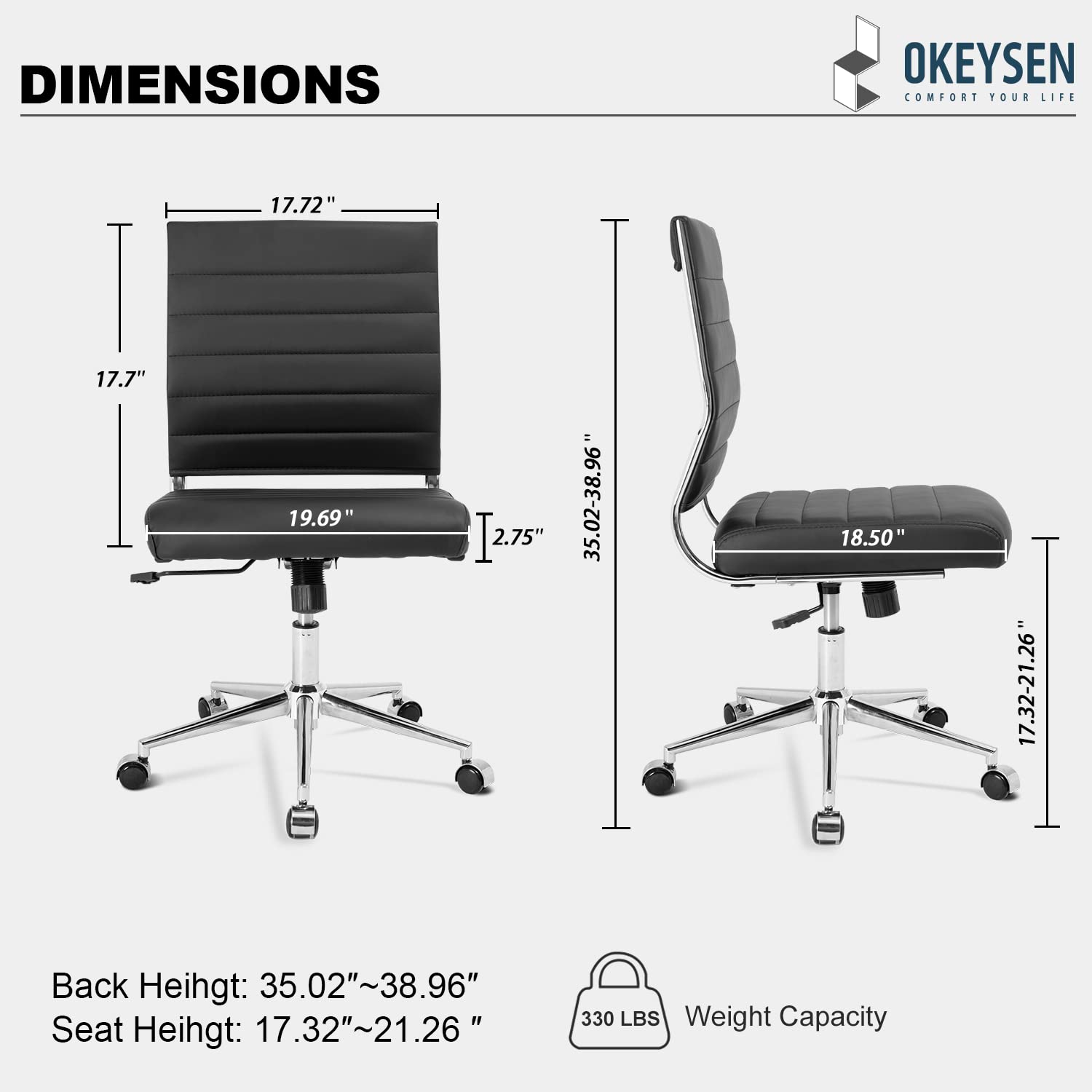 Armless Mid-Back Ergonomic Swivel Office Chair