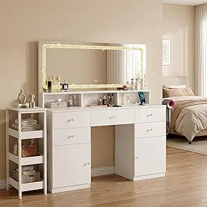 LED Vanity Desk with Lighted Mirror & Storage