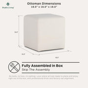 Studio Living Warren 18" Cube Ottoman, Urban Transitional, Fully Assembled, Soft Boucle Fabric, Snow